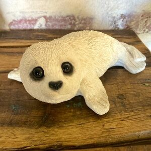 Vintage Cast Stone Seal Figurine